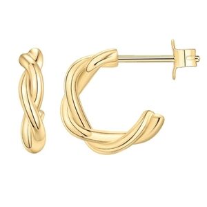 14K Gold Plated Twisted Chunky Huggie Hoop Earrings